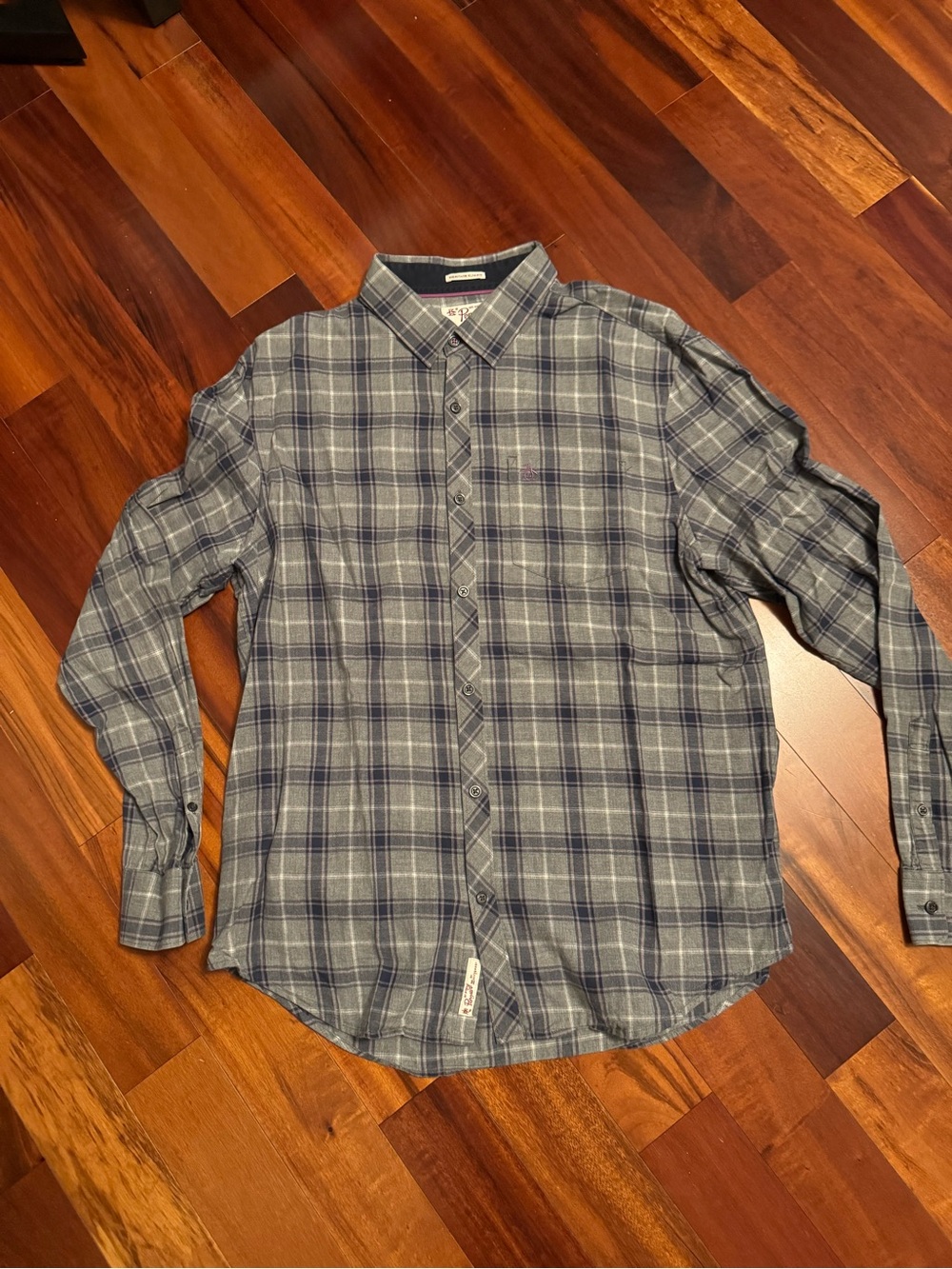 Original Penguin Gray and Blue Plaid Button-Down Shirt